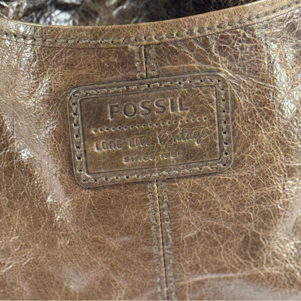 FOSSIL Leather Hobo Shoulder Bag Brown Leather Flap Turnlock - Picture 5 of 10